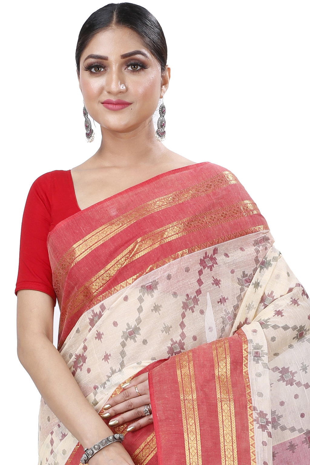 Red Pure Cotton Rashi Print Tant Saree Print (1012)